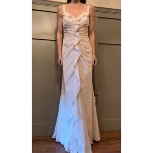 White By Vera Wang Formal Gown Draped Chiffon Ruffle Front Champagne Size 8